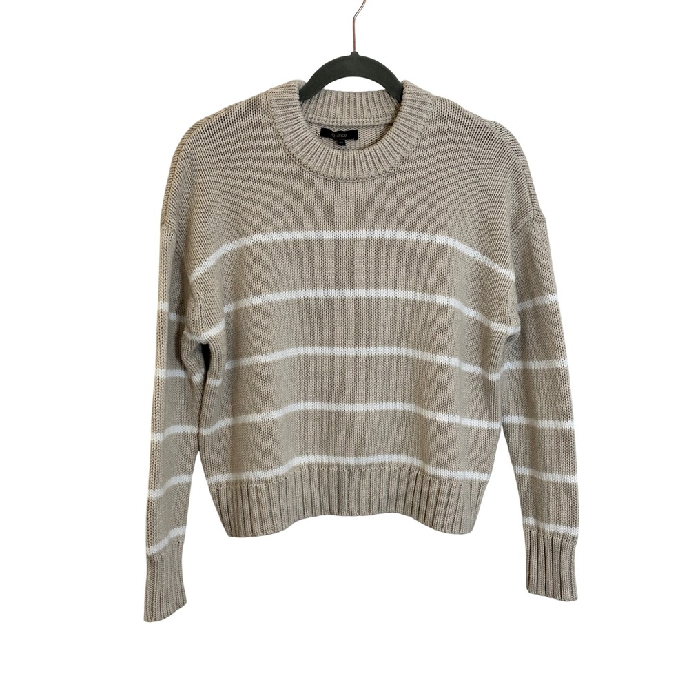 Quince Organic Cotton Striped Crew Sweater Size XS Speckled Beige Ivory Chunky